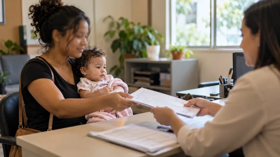 Atendimento de assessoria previdenciária a uma mãe com bebê