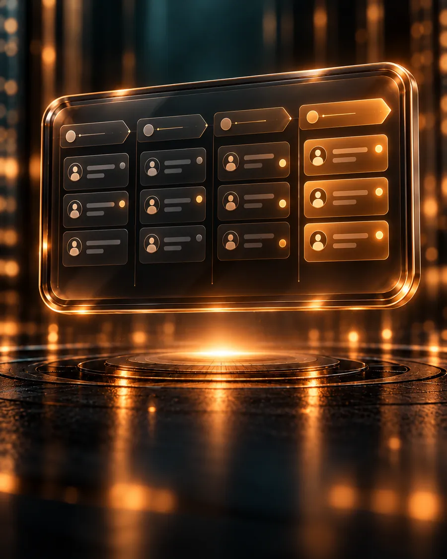 Painel de CRM com funil de vendas em colunas